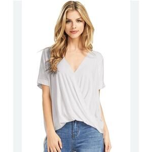 Double Zero Light Gray Wrap V-Neck Short Sleeve Top